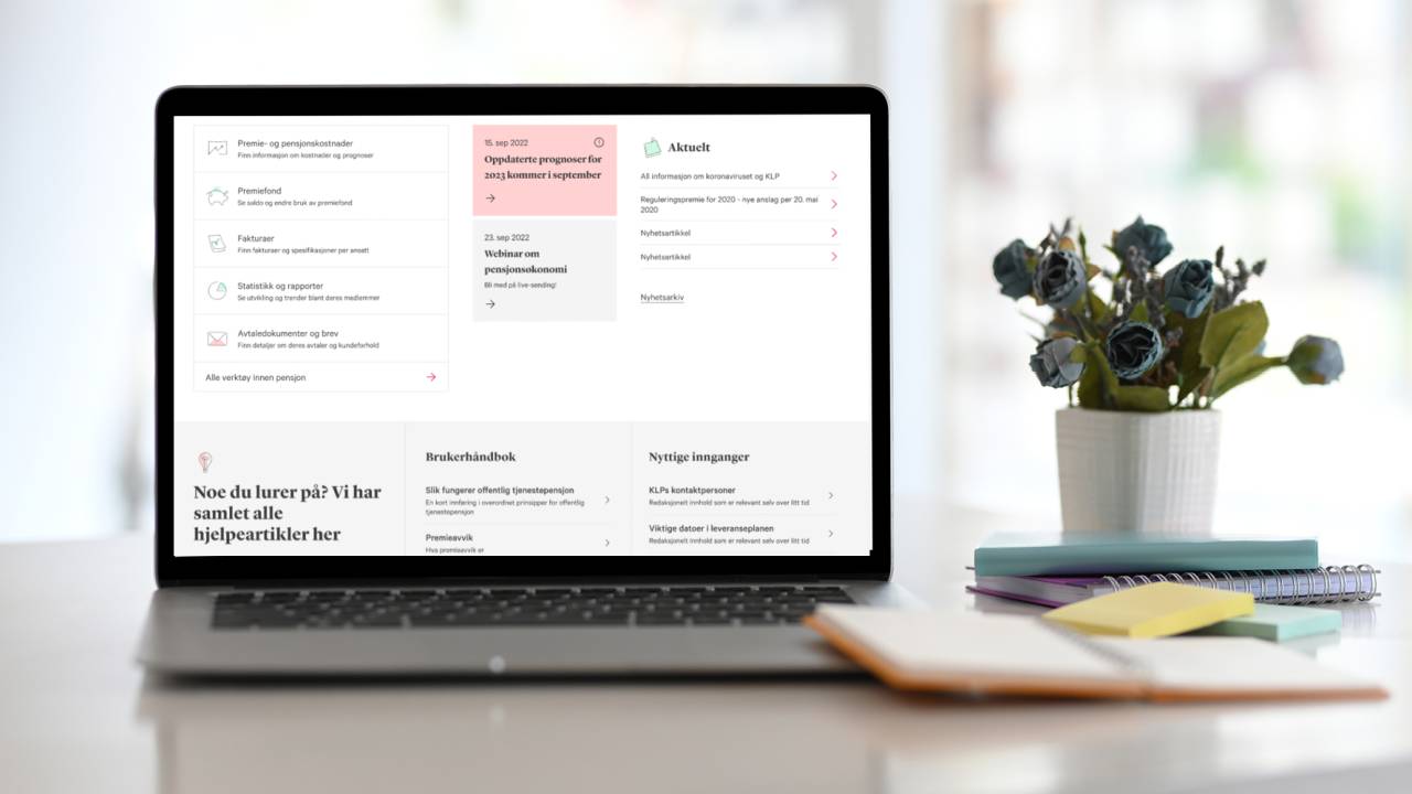 Laptop som viser innlogget Kundeside på KLP.no