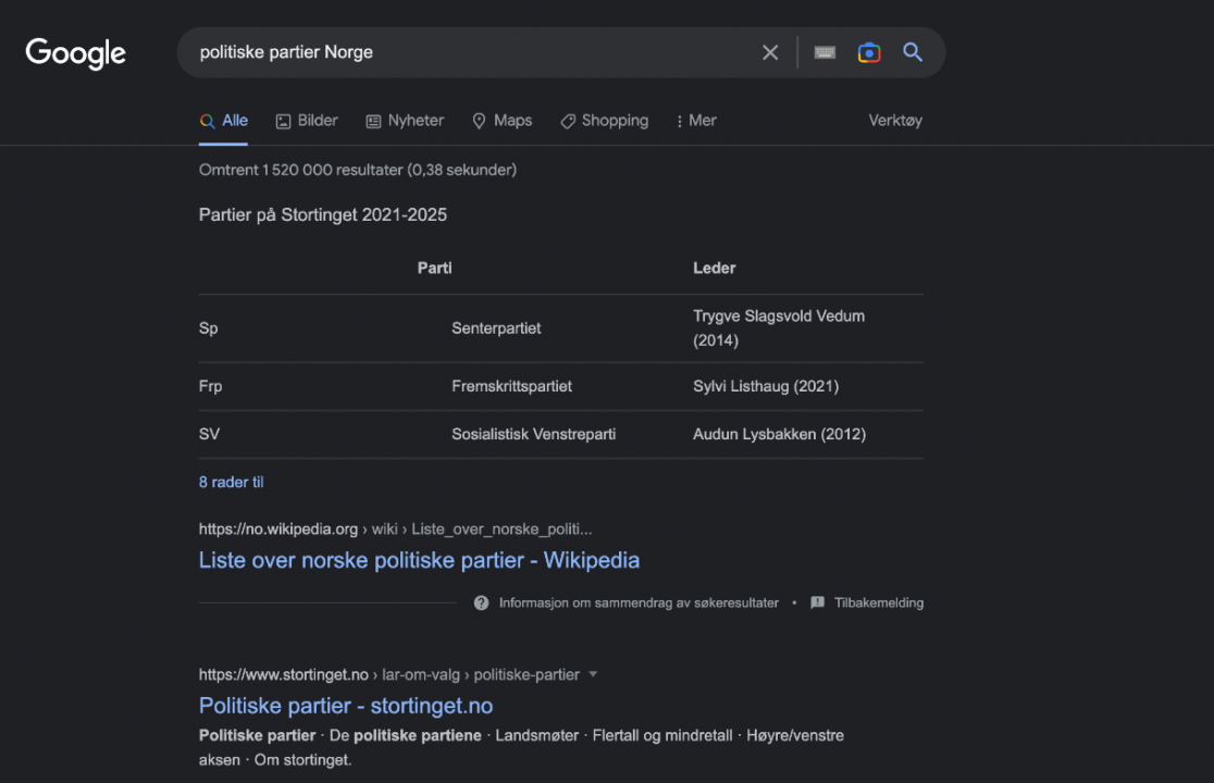 Skjermdump_Google_politikere